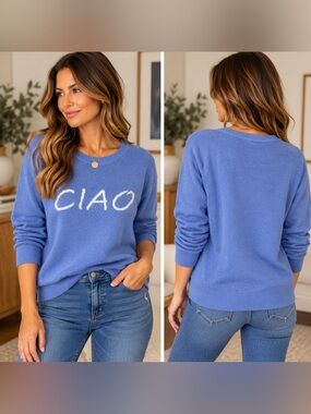 Bartolini CIAO Pullover Blue Wool Cashmere Blend Sweater Crew Neck Italy Large